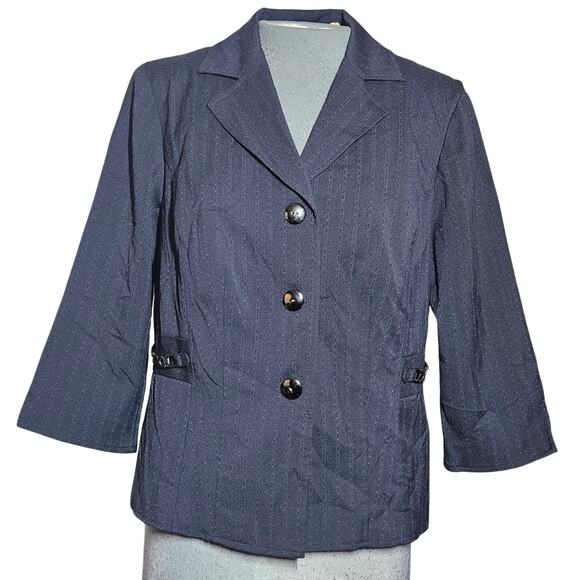 Blue Pinstriped Blazer Jacket Size 10 Petite - Picture 1 of 3